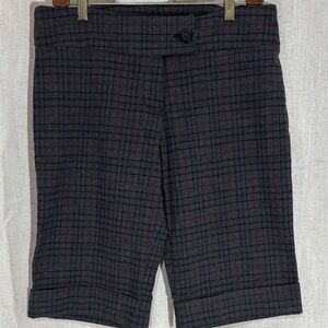 Rue21 Charcoal Gray Plaid Bermuda Length Shorts with Burgundy Windowpane